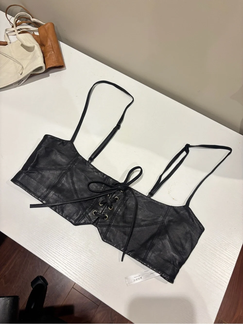 Free People x Hastings Leather Corset Belt Top (Black)